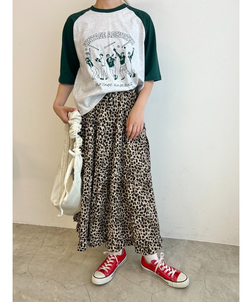 WC(ダブル シー)の「ベースボールモチーフラグランTシャツ(Tシャツ/カットソー・レディース・ネイビー/レッド/グリーン・FREE)」の6枚目の写真