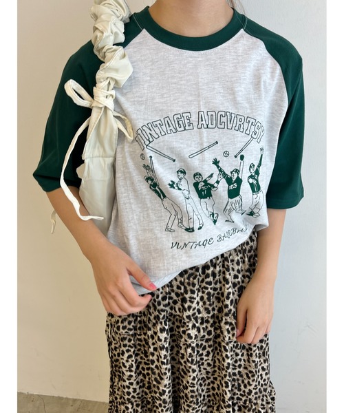 WC(ダブル シー)の「ベースボールモチーフラグランTシャツ(Tシャツ/カットソー・レディース・ネイビー/レッド/グリーン・FREE)」の7枚目の写真