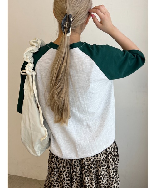 WC(ダブル シー)の「ベースボールモチーフラグランTシャツ(Tシャツ/カットソー・レディース・ネイビー/レッド/グリーン・FREE)」の9枚目の写真