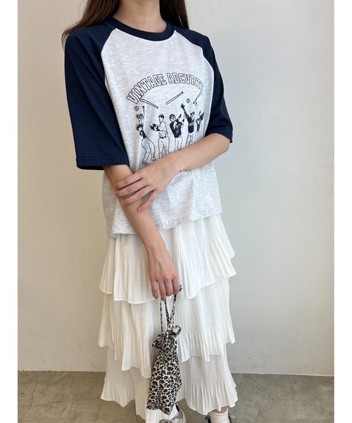 WC(ダブル シー)の「ベースボールモチーフラグランTシャツ(Tシャツ/カットソー・レディース・ネイビー/レッド/グリーン・FREE)」の13枚目の写真
