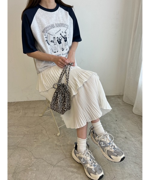 WC(ダブル シー)の「ベースボールモチーフラグランTシャツ(Tシャツ/カットソー・レディース・ネイビー/レッド/グリーン・FREE)」の14枚目の写真