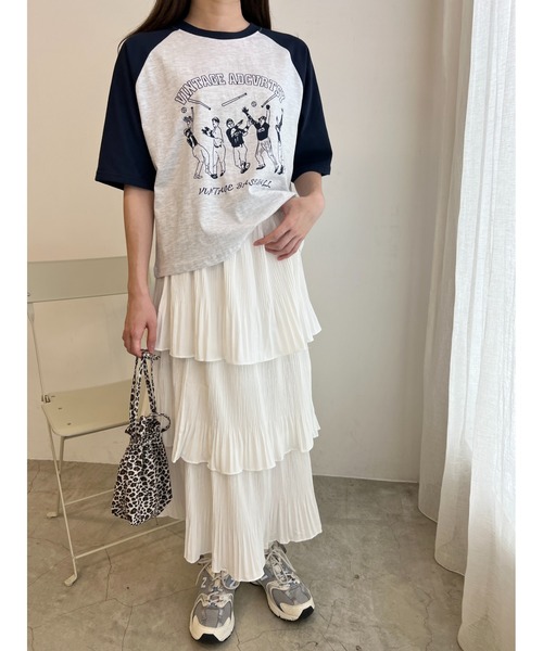 WC(ダブル シー)の「ベースボールモチーフラグランTシャツ(Tシャツ/カットソー・レディース・ネイビー/レッド/グリーン・FREE)」の16枚目の写真