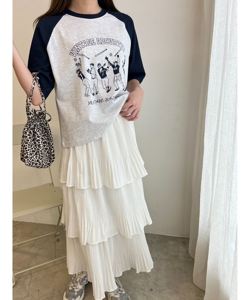 WC(ダブル シー)の「ベースボールモチーフラグランTシャツ(Tシャツ/カットソー・レディース・ネイビー/レッド/グリーン・FREE)」の18枚目の写真
