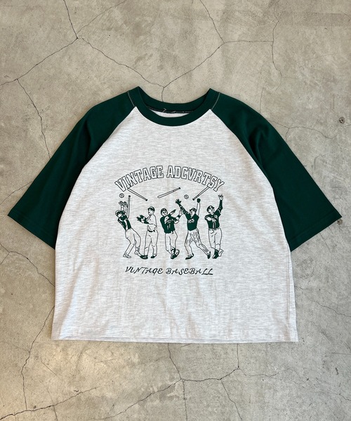 WC(ダブル シー)の「ベースボールモチーフラグランTシャツ(Tシャツ/カットソー・レディース・ネイビー/レッド/グリーン・FREE)」の22枚目の写真