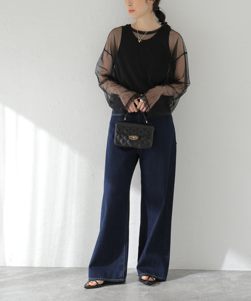 JOURNAL STANDARD（ジャーナルスタンダード）の「シアーチュールロングTシャツ（Tシャツ/カットソー・レディース・ブラック/アイボリー/ブラウン・FREE）」の7枚目の写真