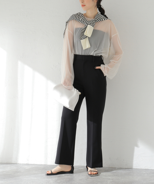 JOURNAL STANDARD（ジャーナルスタンダード）の「シアーチュールロングTシャツ（Tシャツ/カットソー・レディース・ブラック/アイボリー/ブラウン・FREE）」の11枚目の写真