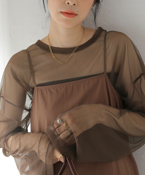 JOURNAL STANDARD（ジャーナルスタンダード）の「シアーチュールロングTシャツ（Tシャツ/カットソー・レディース・ブラック/アイボリー/ブラウン・FREE）」の12枚目の写真