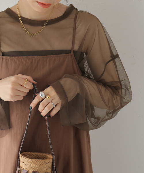 JOURNAL STANDARD（ジャーナルスタンダード）の「シアーチュールロングTシャツ（Tシャツ/カットソー・レディース・ブラック/アイボリー/ブラウン・FREE）」の13枚目の写真