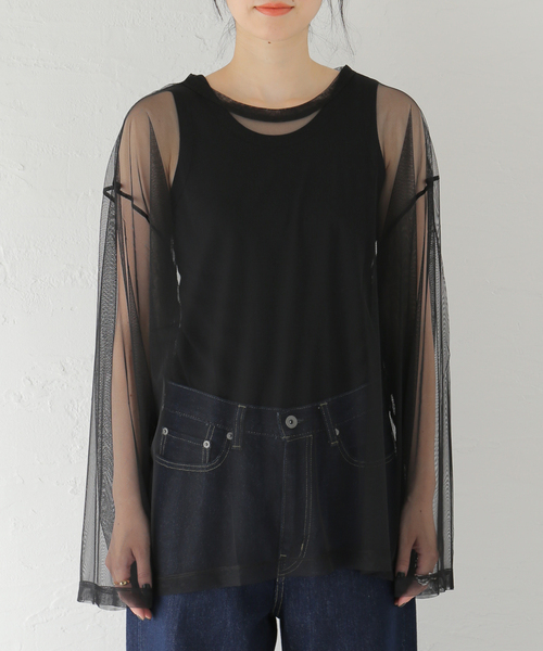 JOURNAL STANDARD（ジャーナルスタンダード）の「シアーチュールロングTシャツ（Tシャツ/カットソー・レディース・ブラック/アイボリー/ブラウン・FREE）」の15枚目の写真