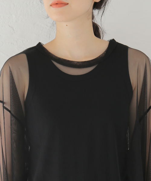 JOURNAL STANDARD（ジャーナルスタンダード）の「シアーチュールロングTシャツ（Tシャツ/カットソー・レディース・ブラック/アイボリー/ブラウン・FREE）」の18枚目の写真