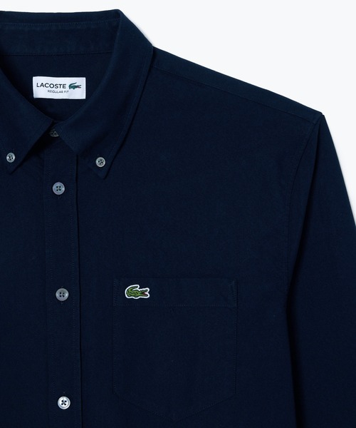 【美品】LACOSTE ラコステ 天竺素材ボタンダウンシャツ 長袖 ブラウン L 美品 ラコステ LACOSTE ベージュ 長袖 ボタンダウンシャツ 40 L