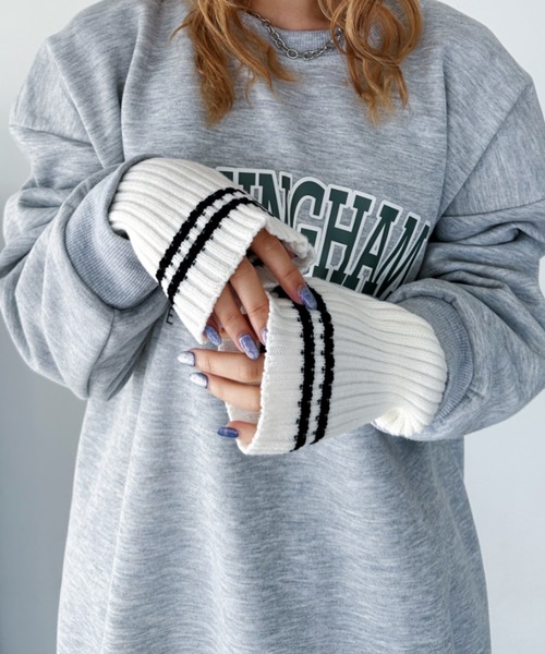 セール】ラインリブニットアームウォーマー/レッグウォーマー