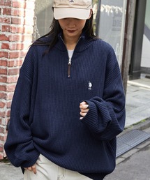 U.S. POLO ASSN. /ユーエスポロアッスン 別注 ワンポイントロゴ刺繍 ハーフジップ ビッグシルエットニット