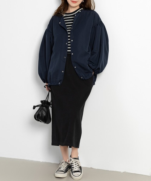 DAY CLOSET(デイ クローゼット)の「【ミドル丈/シルエットが変わる紐付き】長袖ノーカラーバルーンスリーブブルゾン レディース(ブルゾン・レディース・ネイビー/カーキ/アイボリー/ブラウン/ブラック・ONE SIZE)」の22枚目の写真