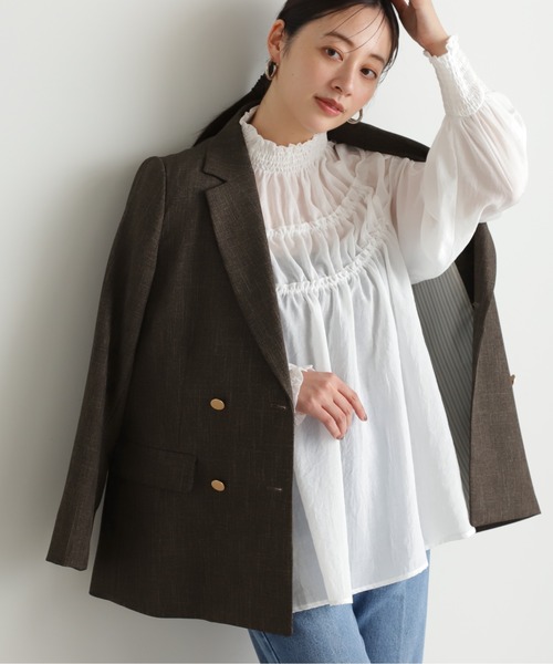 N.(N. Natural Beauty Basic)(エヌエヌナチュラルビューティーベーシック)の「◆ライトボイルギャザーブラウス(シャツ/ブラウス・レディース・オフホワイト/ブラック・MEDIUM)」の2枚目の写真