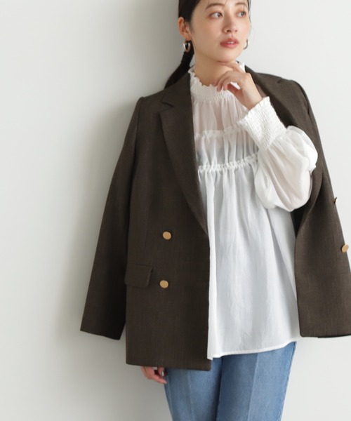 N.(N. Natural Beauty Basic)(エヌエヌナチュラルビューティーベーシック)の「◆ライトボイルギャザーブラウス(シャツ/ブラウス・レディース・オフホワイト/ブラック・MEDIUM)」の5枚目の写真