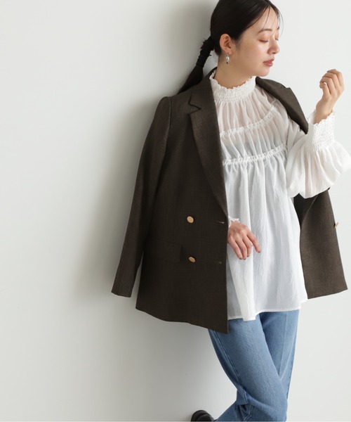 N.(N. Natural Beauty Basic)(エヌエヌナチュラルビューティーベーシック)の「◆ライトボイルギャザーブラウス(シャツ/ブラウス・レディース・オフホワイト/ブラック・MEDIUM)」の6枚目の写真