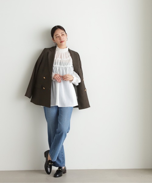 N.(N. Natural Beauty Basic)(エヌエヌナチュラルビューティーベーシック)の「◆ライトボイルギャザーブラウス(シャツ/ブラウス・レディース・オフホワイト/ブラック・MEDIUM)」の10枚目の写真