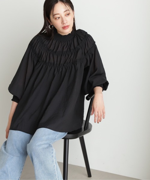 N.(N. Natural Beauty Basic)(エヌエヌナチュラルビューティーベーシック)の「◆ライトボイルギャザーブラウス(シャツ/ブラウス・レディース・オフホワイト/ブラック・MEDIUM)」の18枚目の写真