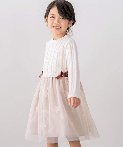 SLAP SLIP(スラップスリップ)の「【お揃い】花柄シフォンリボン付きワンピース(80~130cm)(ワンピース・キッズ・オフホワイト/パープル・90cm/110cm/130cm/100cm/80cm/120cm)」の2枚目の写真
