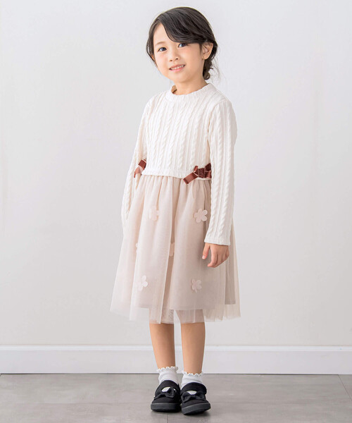 SLAP SLIP(スラップスリップ)の「【お揃い】花柄シフォンリボン付きワンピース(80~130cm)(ワンピース・キッズ・オフホワイト/パープル・90cm/110cm/130cm/100cm/80cm/120cm)」の4枚目の写真