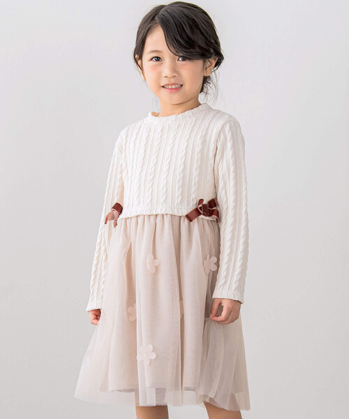 SLAP SLIP(スラップスリップ)の「【お揃い】花柄シフォンリボン付きワンピース(80~130cm)(ワンピース・キッズ・オフホワイト/パープル・90cm/110cm/130cm/100cm/80cm/120cm)」の5枚目の写真
