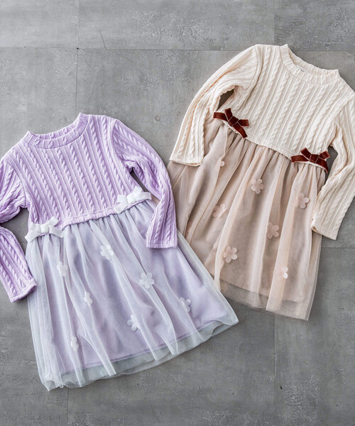 SLAP SLIP(スラップスリップ)の「【お揃い】花柄シフォンリボン付きワンピース(80~130cm)(ワンピース・キッズ・オフホワイト/パープル・90cm/110cm/130cm/100cm/80cm/120cm)」の6枚目の写真