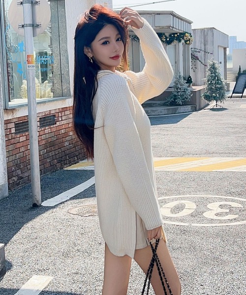 GLAMOROUS JANE(グラマラスジェーン)の「スタンドカラーダブルZIPニット(ニット/セーター・レディース・オフホワイト/チャコールグレー/ブラック・FREE)」の5枚目の写真
