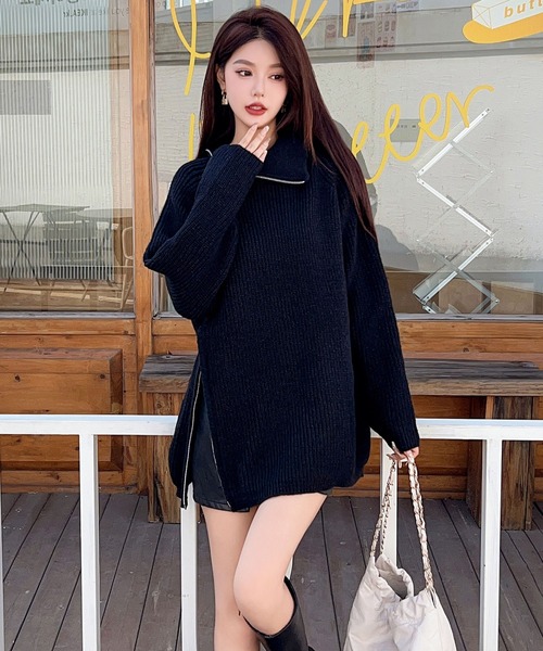 GLAMOROUS JANE(グラマラスジェーン)の「スタンドカラーダブルZIPニット(ニット/セーター・レディース・オフホワイト/チャコールグレー/ブラック・FREE)」の14枚目の写真