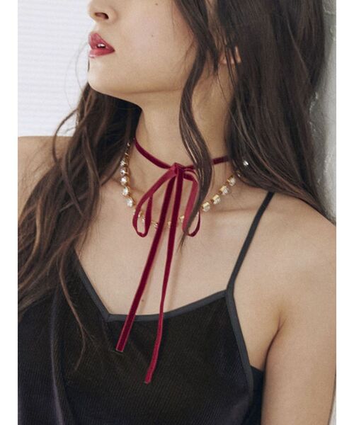 jouetie（ジュエティ）の「ビジューリボンチョーカー（ネックレス・レディース・ブラック/ボルドー・FREE）」の9枚目の写真