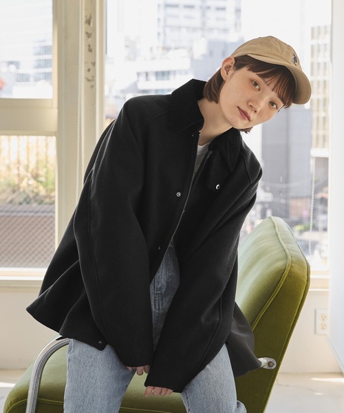 オーバーサイズ テックメルトン コーデュロイ襟ハンティングジャケット