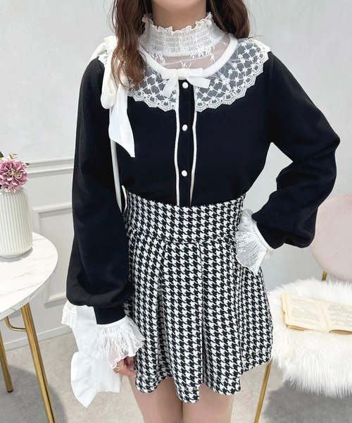 セール】レース配色襟ニットカーディガン【ZOZOTOWN限定アイテム