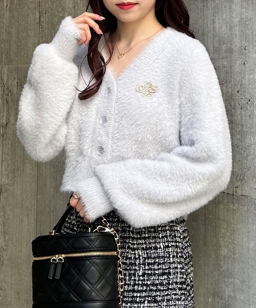 新品　インゲボルグ　ピンクハウス　フェザーヤーンニットカーディガン 新品 インゲボルグ ピンクハウス フェザーヤーンニットカーディガン