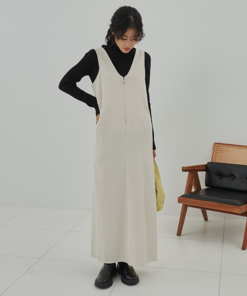 Aunt Marie's(アントマリーズ)の「Vネックジップジャンスカ(ジャンパースカート・レディース・ホワイト/ブラック・FREE)」の7枚目の写真