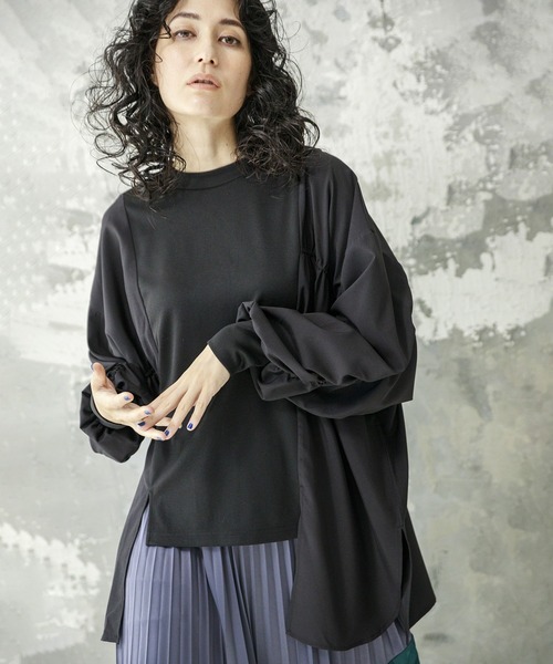 OSMOSIS（オズモーシス）の「切替ギャザープルオーバー（Tシャツ/カットソー・レディース・ネイビー/オリーブ/ブラック・ONE SIZE）」の2枚目の写真