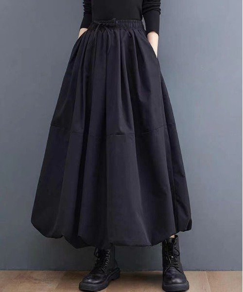 SETUP7（セットアップセブン）の「【SETUP7】バルーンスカート  ギャザースカート/ロング丈  SCCH470（スカート・レディース・ブラック・FREE）」の2枚目の写真