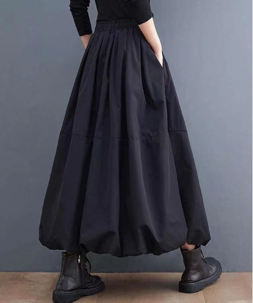 SETUP7（セットアップセブン）の「【SETUP7】バルーンスカート  ギャザースカート/ロング丈  SCCH470（スカート・レディース・ブラック・FREE）」の4枚目の写真