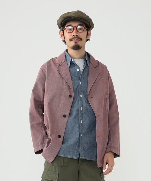 【BEAMS PLUS】ビームスプラス ワークジャケットL BEAMS PLUS (BEAMS PLUS) Hickory Stripe 3 Button Work Jacket