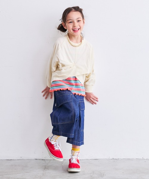 BIG FIELD（ビッグフィールド）の「ナガソデクロスロンT（90～150cm）（Tシャツ/カットソー・キッズ・グレー/パープル/チャコール/オフホワイト・100/110/130/140/120/90/150）」の7枚目の写真