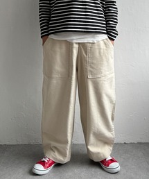 chao⭐　アルベロベロ♥️ぶたさん刺繍入りホワイトカジュアルパンツ 受注制【Chikashitsu +】oversized gather cargo pants (3color