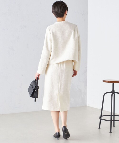 SHIPS（シップス）の「〈セレモニー対応可〉スラブ ツイード ノーカラー ジャケット 24SS（セットアップ対応）◇（ノーカラージャケット・レディース・ネイビー/オフホワイト・38/36）」の4枚目の写真