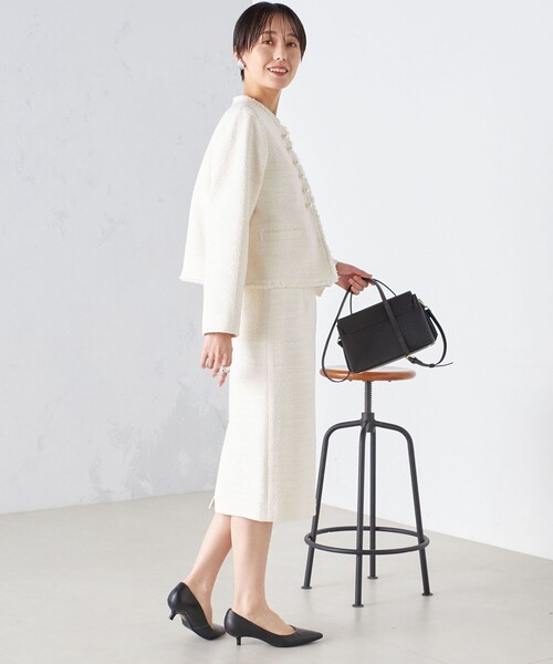 SHIPS（シップス）の「〈セレモニー対応可〉スラブ ツイード ノーカラー ジャケット 24SS（セットアップ対応）◇（ノーカラージャケット・レディース・ネイビー/オフホワイト・38/36）」の5枚目の写真