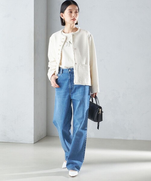 SHIPS（シップス）の「〈セレモニー対応可〉スラブ ツイード ノーカラー ジャケット 24SS（セットアップ対応）◇（ノーカラージャケット・レディース・ネイビー/オフホワイト・38/36）」の12枚目の写真