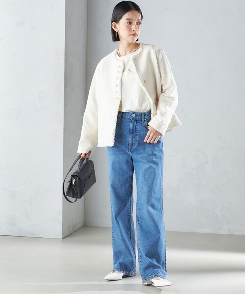 SHIPS（シップス）の「〈セレモニー対応可〉スラブ ツイード ノーカラー ジャケット 24SS（セットアップ対応）◇（ノーカラージャケット・レディース・ネイビー/オフホワイト・38/36）」の14枚目の写真