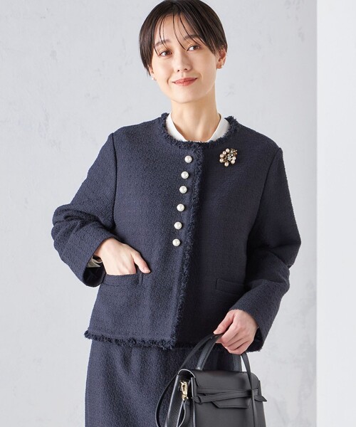SHIPS（シップス）の「〈セレモニー対応可〉スラブ ツイード ノーカラー ジャケット 24SS（セットアップ対応）◇（ノーカラージャケット・レディース・ネイビー/オフホワイト・38/36）」の15枚目の写真