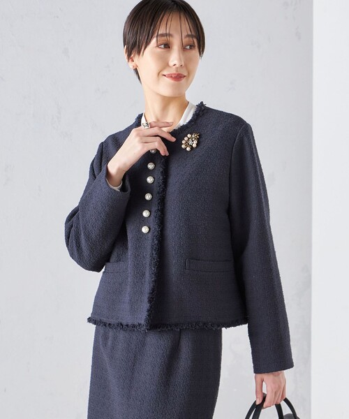 SHIPS（シップス）の「〈セレモニー対応可〉スラブ ツイード ノーカラー ジャケット 24SS（セットアップ対応）◇（ノーカラージャケット・レディース・ネイビー/オフホワイト・38/36）」の16枚目の写真