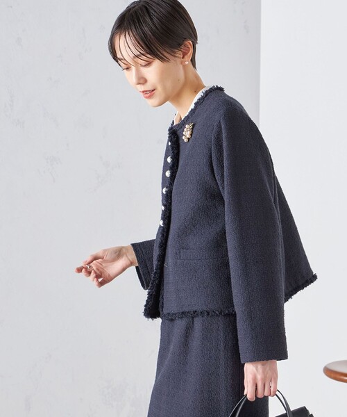 SHIPS（シップス）の「〈セレモニー対応可〉スラブ ツイード ノーカラー ジャケット 24SS（セットアップ対応）◇（ノーカラージャケット・レディース・ネイビー/オフホワイト・38/36）」の17枚目の写真