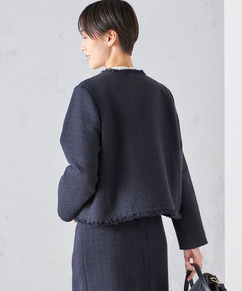 SHIPS（シップス）の「〈セレモニー対応可〉スラブ ツイード ノーカラー ジャケット 24SS（セットアップ対応）◇（ノーカラージャケット・レディース・ネイビー/オフホワイト・38/36）」の18枚目の写真