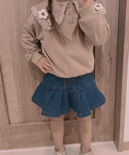 CERCA(チェルカ)の「lulunoix/フリル襟フラワートレーナー N15168(スウェット・キッズ・ブラウン/ホワイト・120cm/110cm/100cm/90cm)」の4枚目の写真