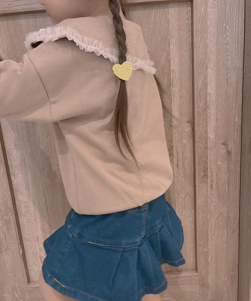 CERCA(チェルカ)の「lulunoix/フリル襟フラワートレーナー N15168(スウェット・キッズ・ブラウン/ホワイト・120cm/110cm/100cm/90cm)」の6枚目の写真